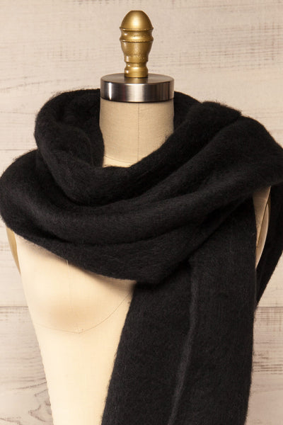 Newnham Black Oversized Soft Knit Scarf | La petite garçonne side close-up