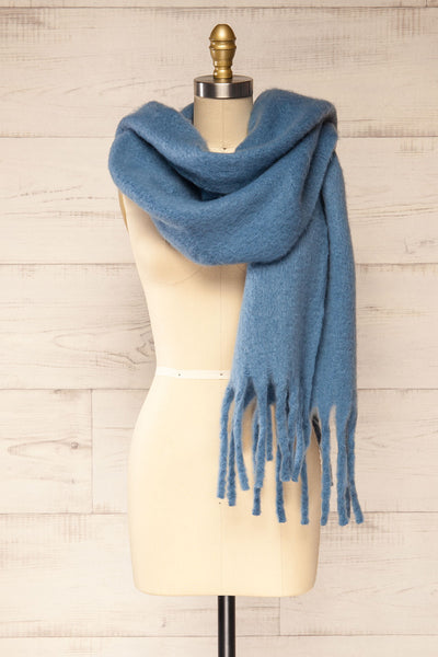 Newnham Blue Oversized Soft Knit Scarf | La petite garçonne side view