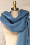 Newnham Blue Oversized Soft Knit Scarf | La petite garçonne side close-up