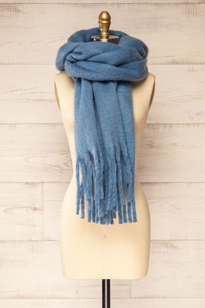 Newnham Blue Oversized Soft Knit Scarf | La petite garçonne middle view