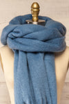 Newnham Blue Oversized Soft Knit Scarf | La petite garçonne middle close-up