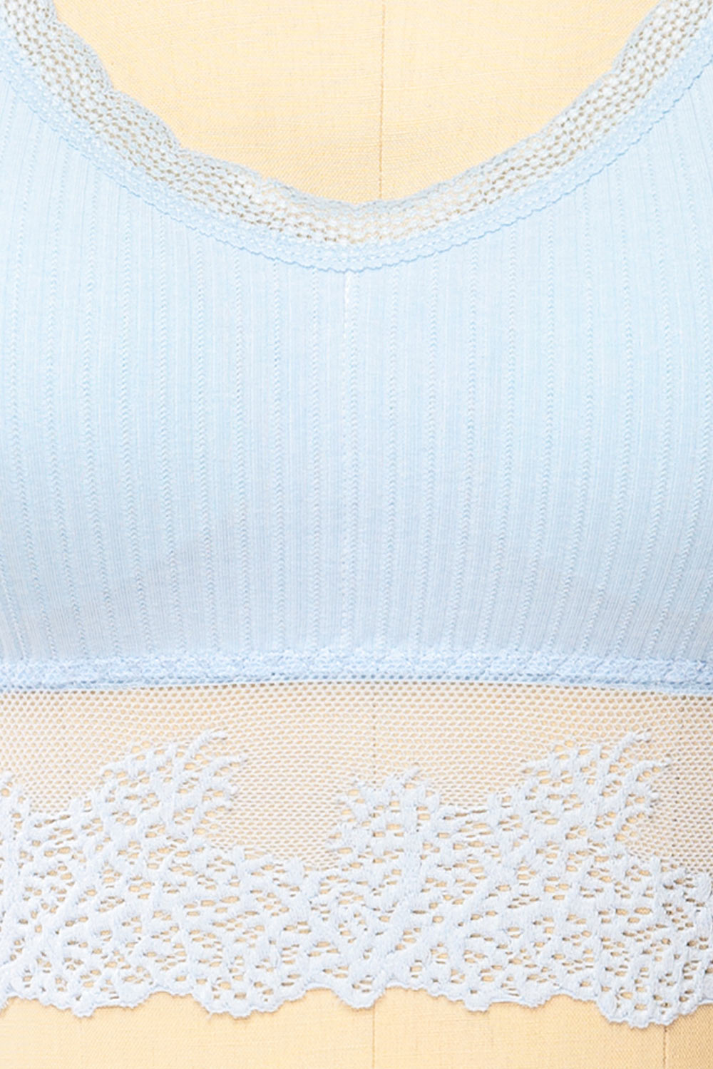 Neyla Blue Ribbed Bralette w/ Lace Back | La petite garçonne fabric