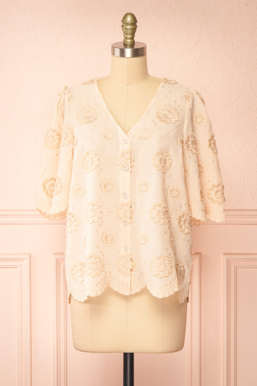 Niah Peach Oversized Top w/ Embroidery | Boutique 1861 front view