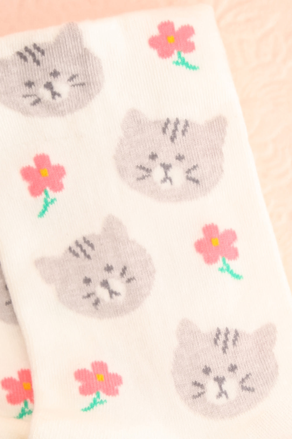 Niawu Grey Cats & Flowers Crew Socks | Boutique 1861 close-up