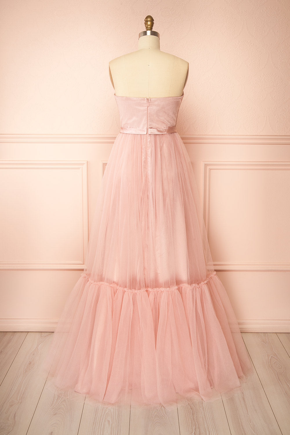 Nicola Rose Pâle | Robe Maxi Corset Sans Bretelles