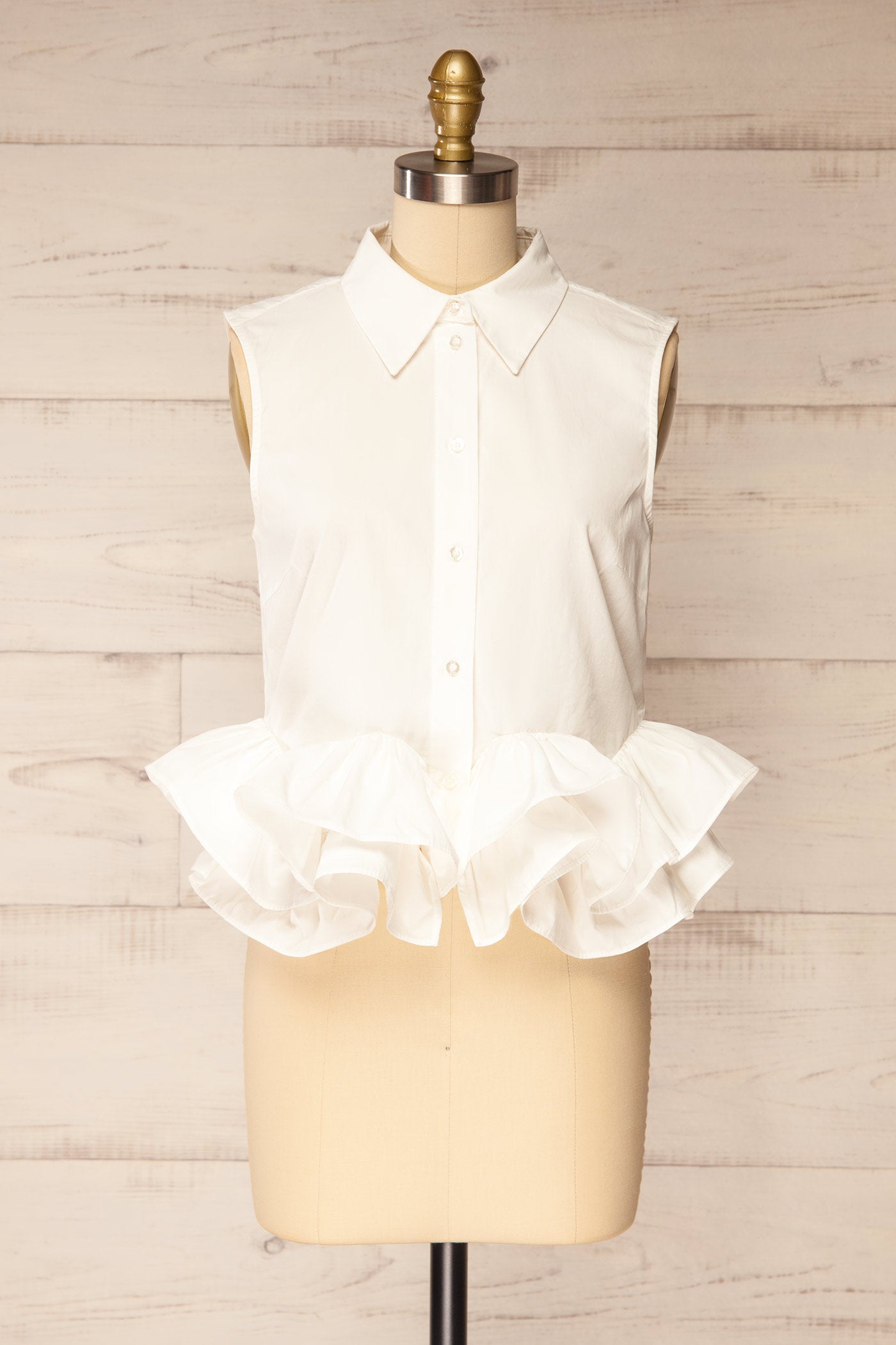 Nivara | White Sleeveless Shirt with Ruffles