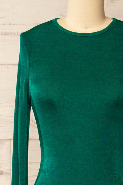 Nogent Green Long-Sleeved Dress w/ Slit | La petite garçonne front