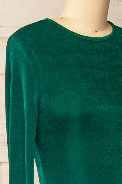 Nogent Green Long-Sleeved Dress w/ Slit | La petite garçonne side