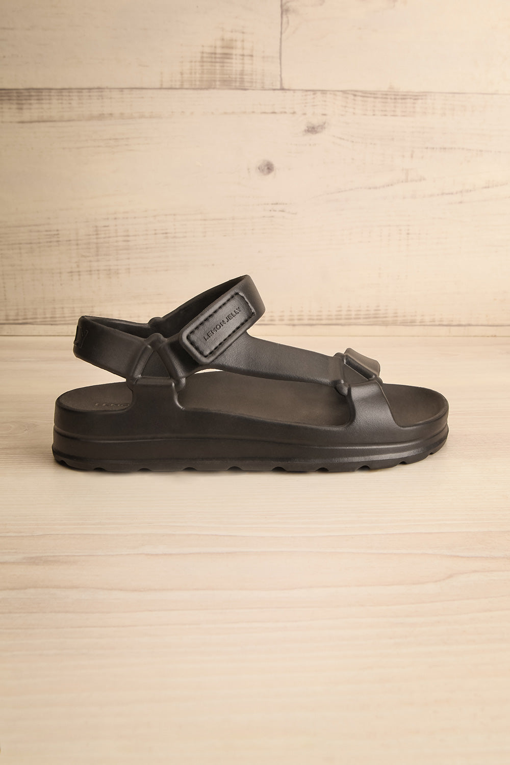 Nollah Black Sandals w/ Velcro Closure | La petite garçonne side view