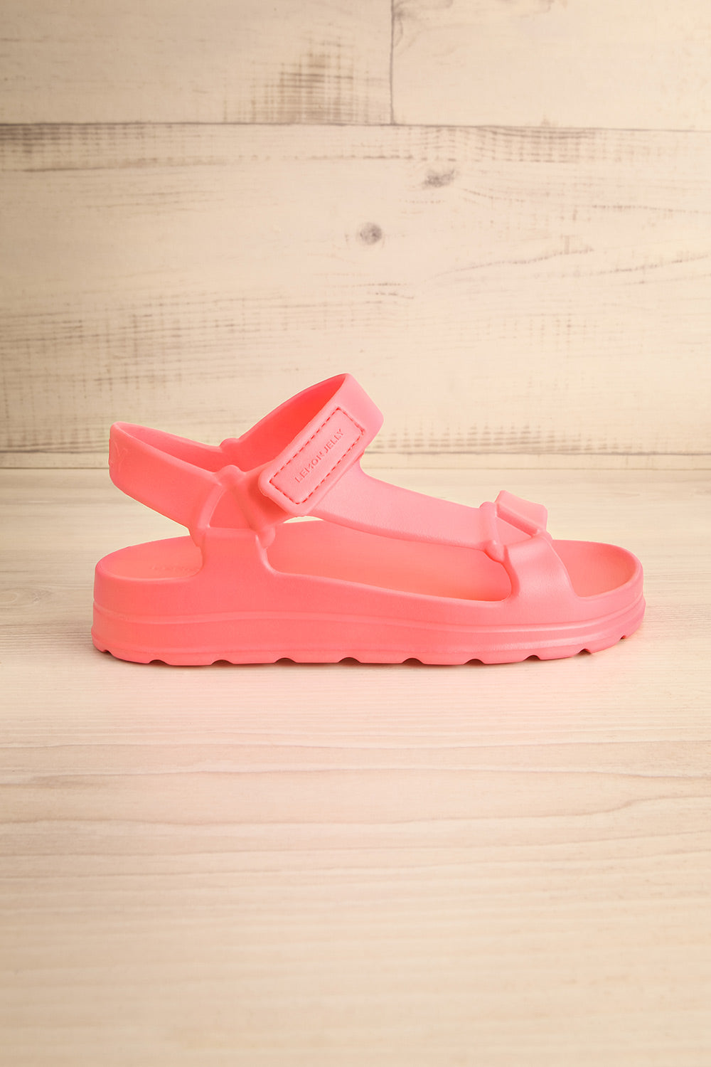 Nollah Pink Sandals w/ Velcro Closure | La petite garçonne side view