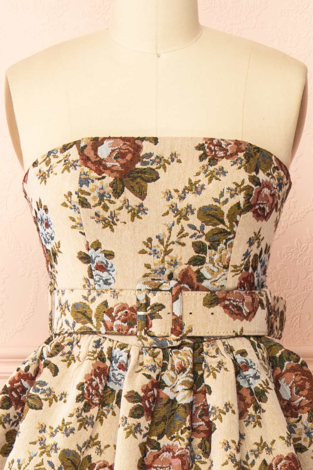 Norina Long Strapless Jacquard Dress with Belt | Boutique 1861 front