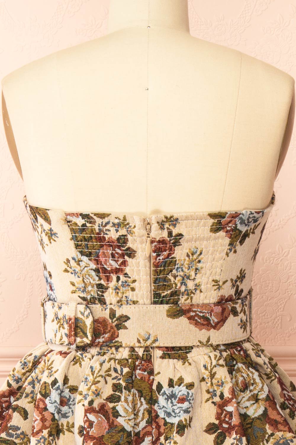 Norina Long Strapless Jacquard Dress with Belt | Boutique 1861 back