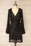 Northampton Long Sleeved Short Black Sequin Dress | La petite garçonne front view