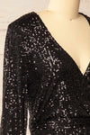 Northampton Long Sleeved Short Black Sequin Dress | La petite garçonne side close-up