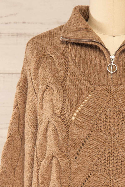 Nottingham Brown Quarter Zip Knit Sweater | La petite garçonne  front