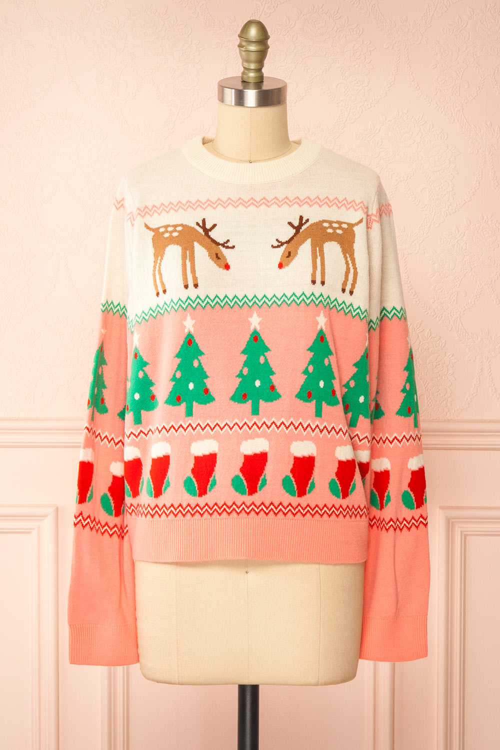 Nwel Pink Oversized Christmas Sweater | Boutique 1861 front view