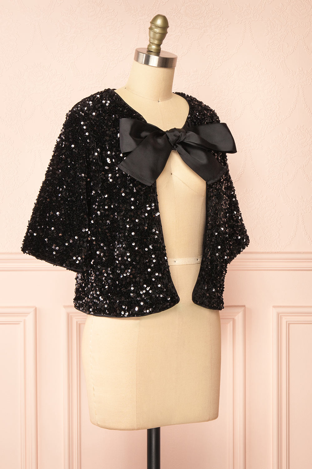 Nyala Short-Sleeved Black Sequins Cardigan | Boutique 1861 side view