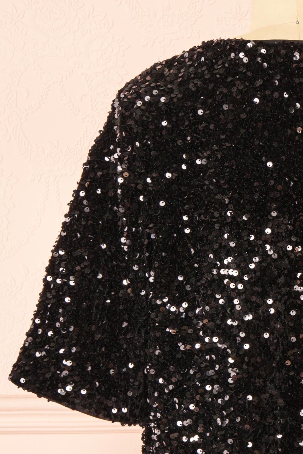 Nyala Short-Sleeved Black Sequins Cardigan | Boutique 1861 back close-up