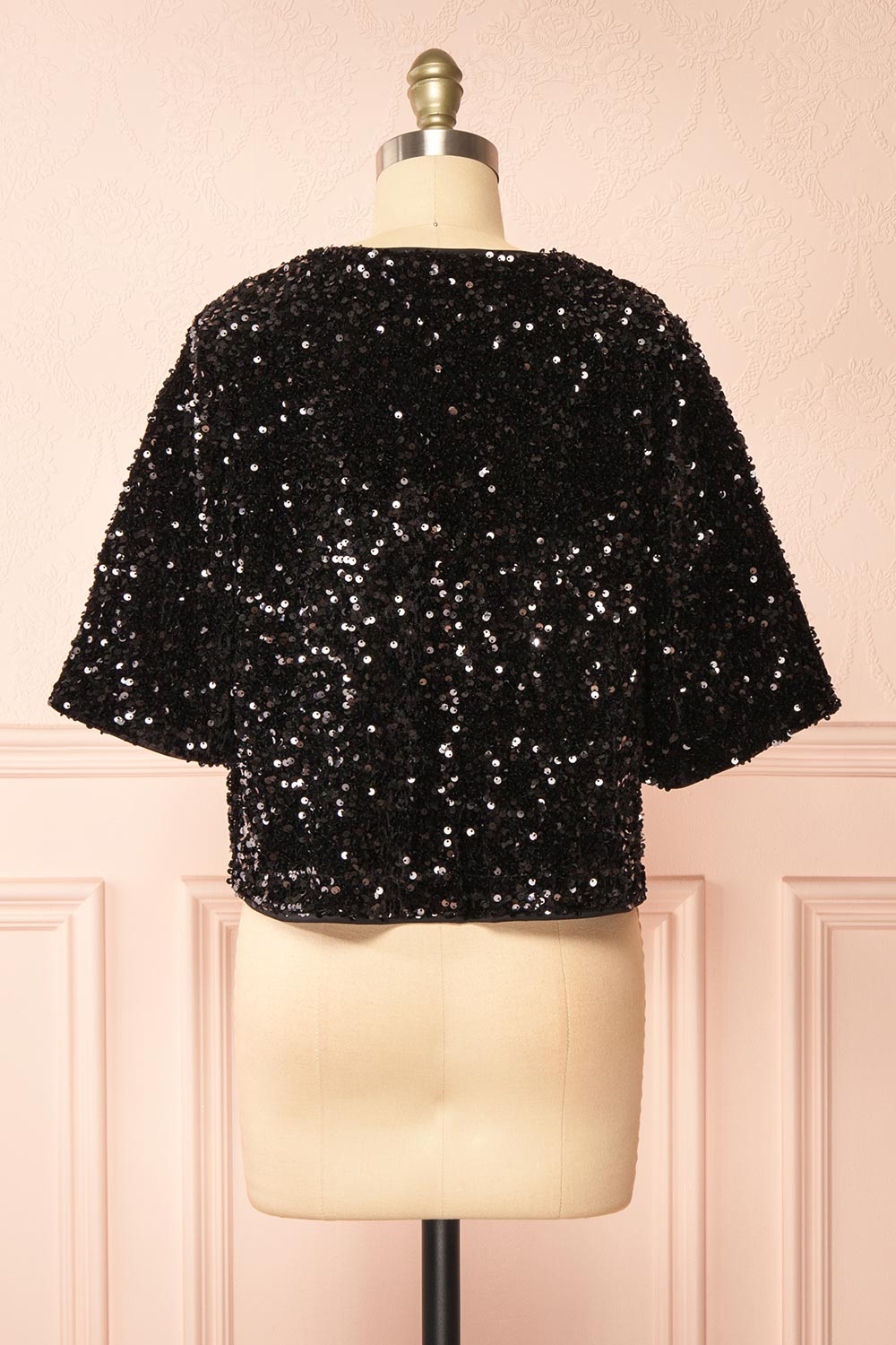 Nyala Short-Sleeved Black Sequins Cardigan | Boutique 1861 back view