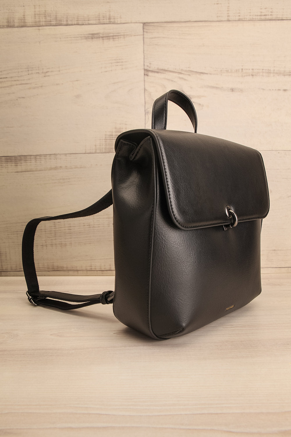 Nyhla Black Vegan Leather Backpack | La petite garçonne side view