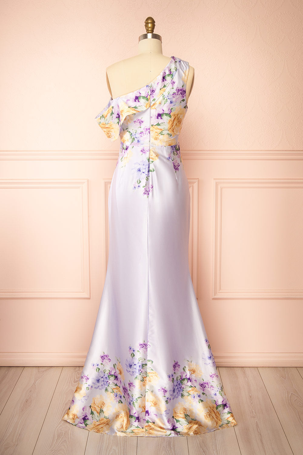 Nymara One-Shoulder Lilac Dress with Slit | Boutique 1861 back view