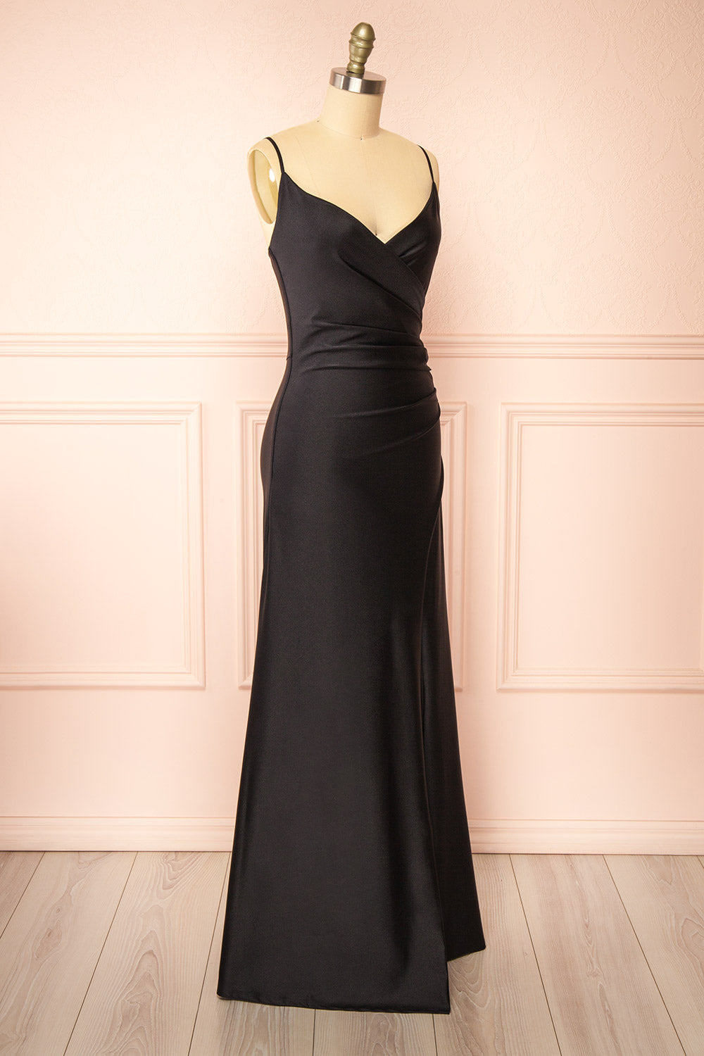 Nyra Black Mermaid Dress w/ Wrapped Bodice | Boutique 1861 side view