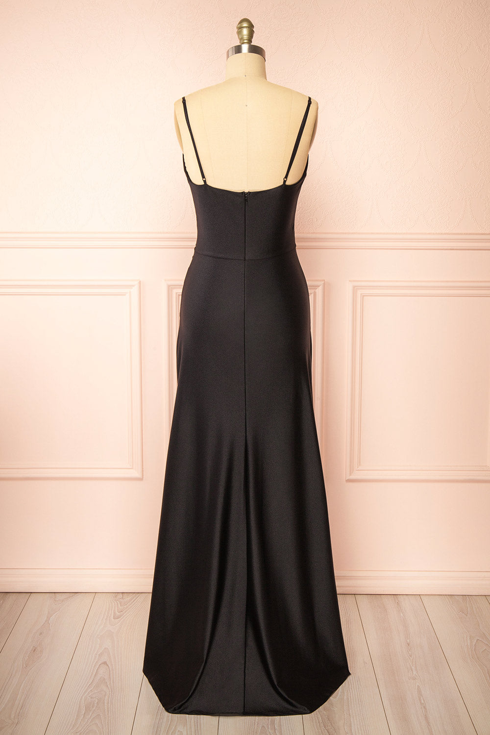 Nyra Black Mermaid Dress w/ Wrapped Bodice | Boutique 1861 back view