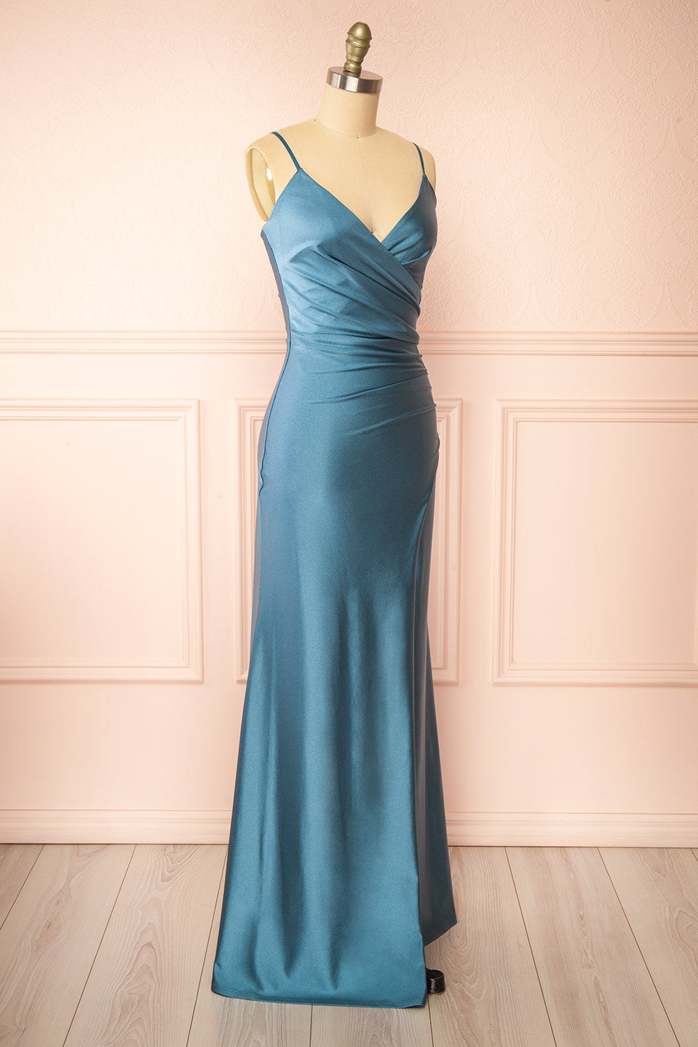 Nyra Blue Grey Mermaid Dress w/ Wrapped Bodice | Boutique 1861 side view