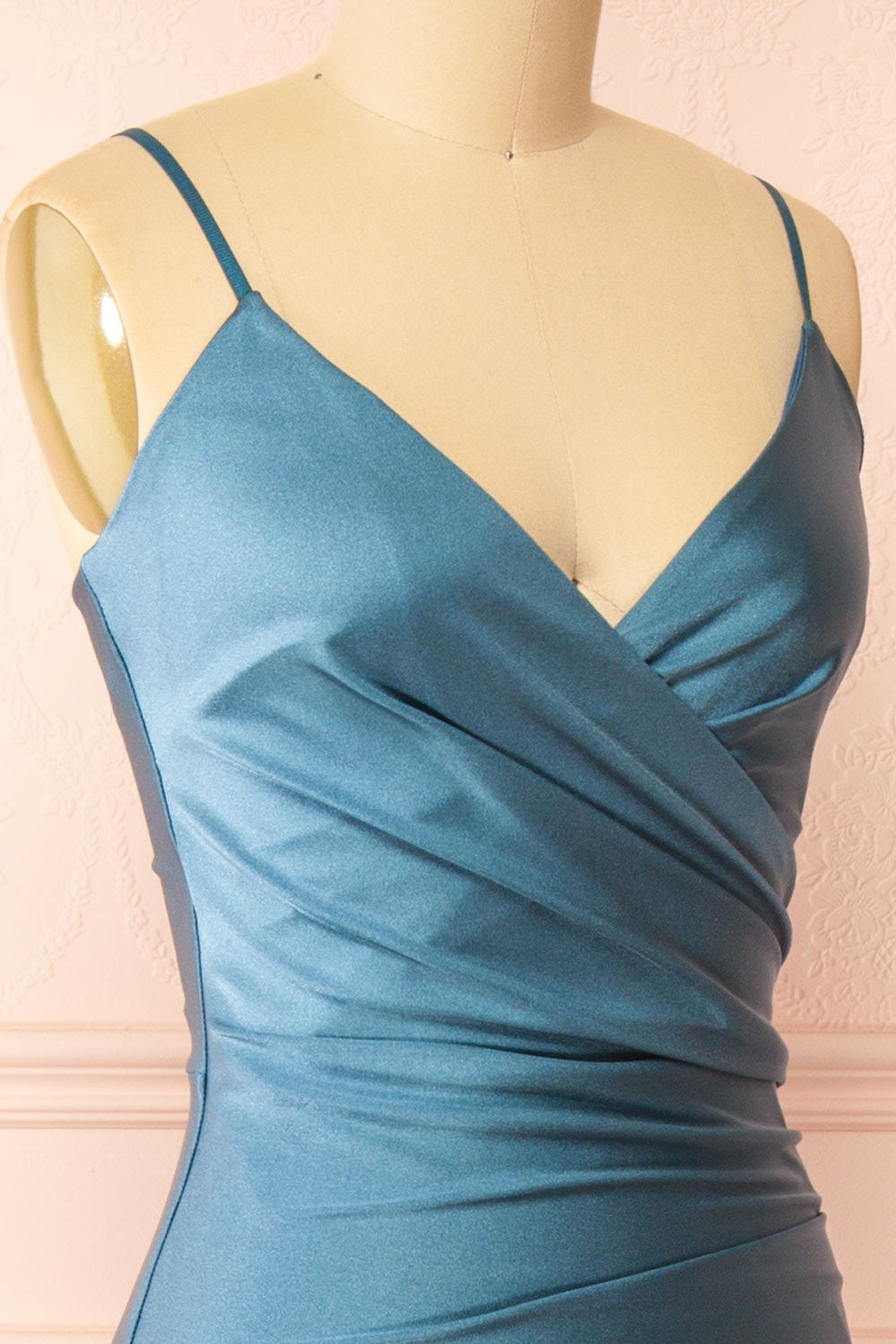 Nyra Blue Grey Mermaid Dress w/ Wrapped Bodice | Boutique 1861 side