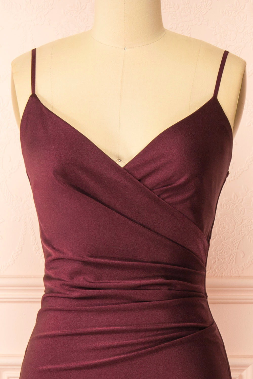 Nyra Burgundy Mermaid Dress w/ Wrapped Bodice | Boutique 1861 front