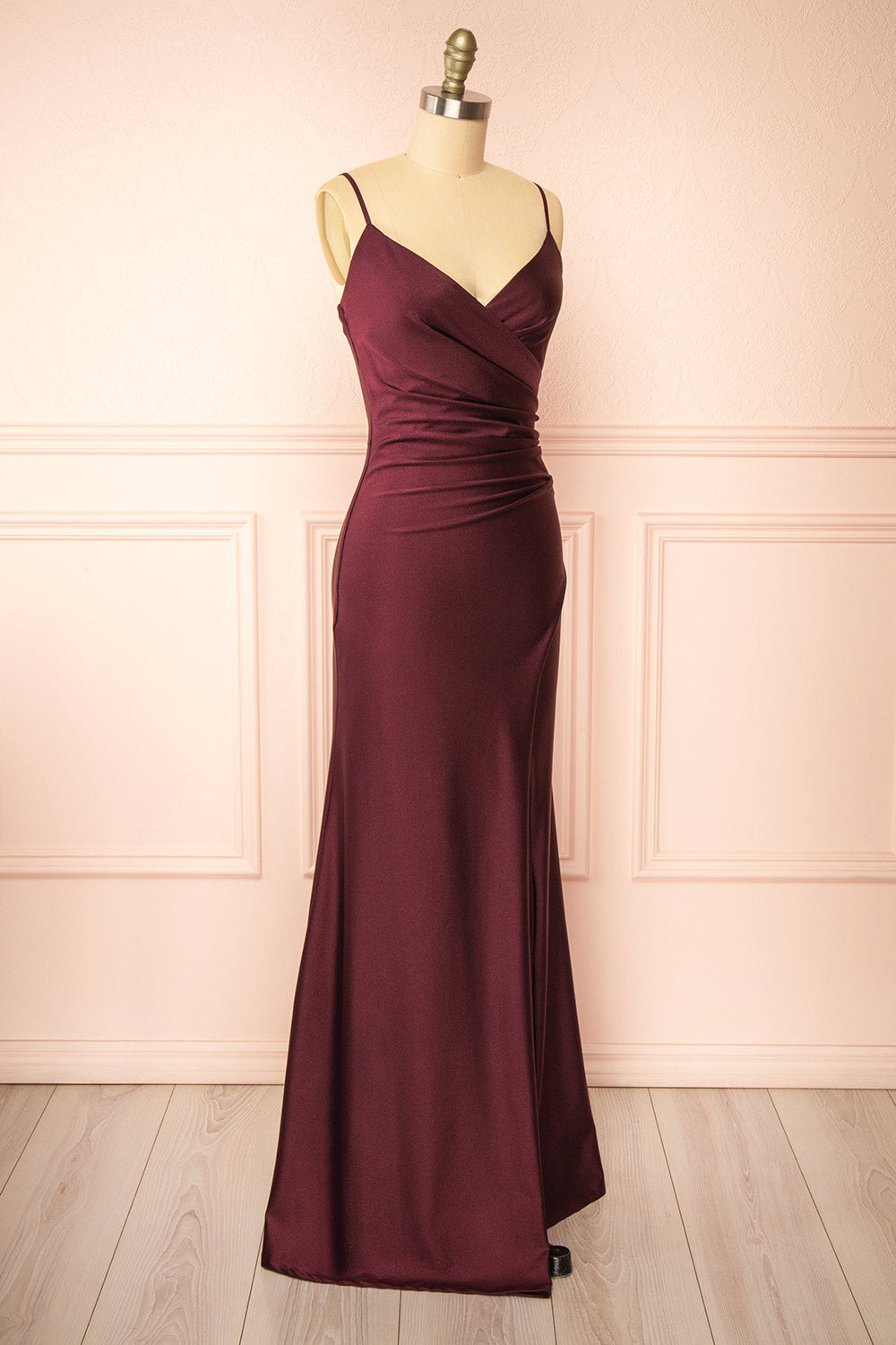 Nyra Burgundy Mermaid Dress w/ Wrapped Bodice | Boutique 1861 side view