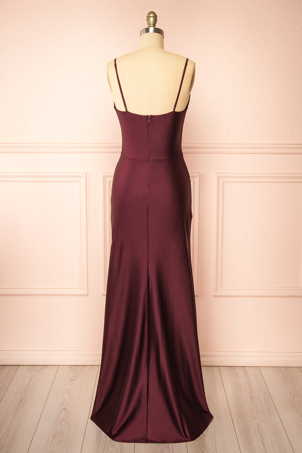 Nyra Burgundy Mermaid Dress w/ Wrapped Bodice | Boutique 1861 back view