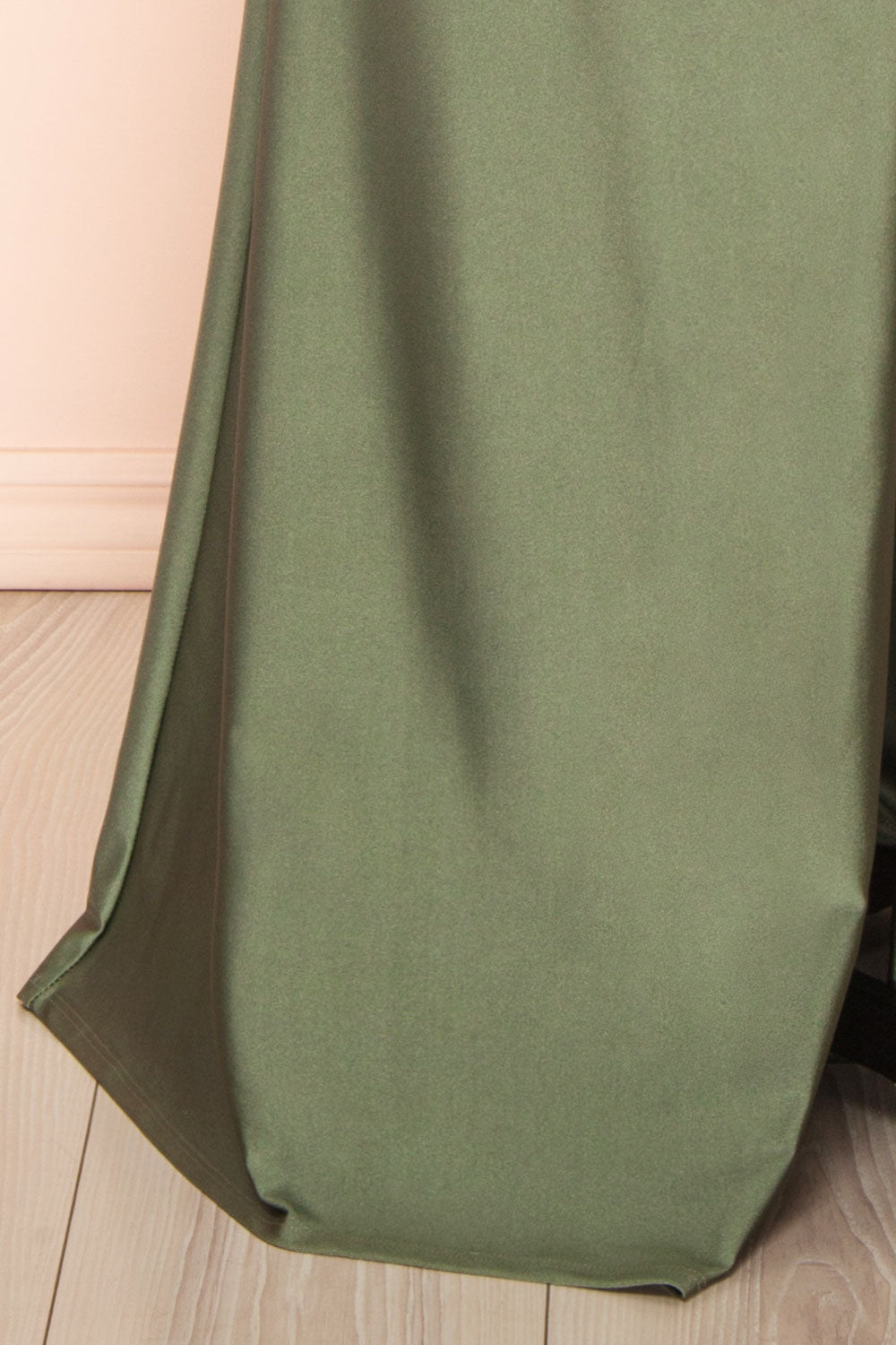 Nyra Khaki Mermaid Dress w/ Wrapped Bodice | Boutique 1861 bottom