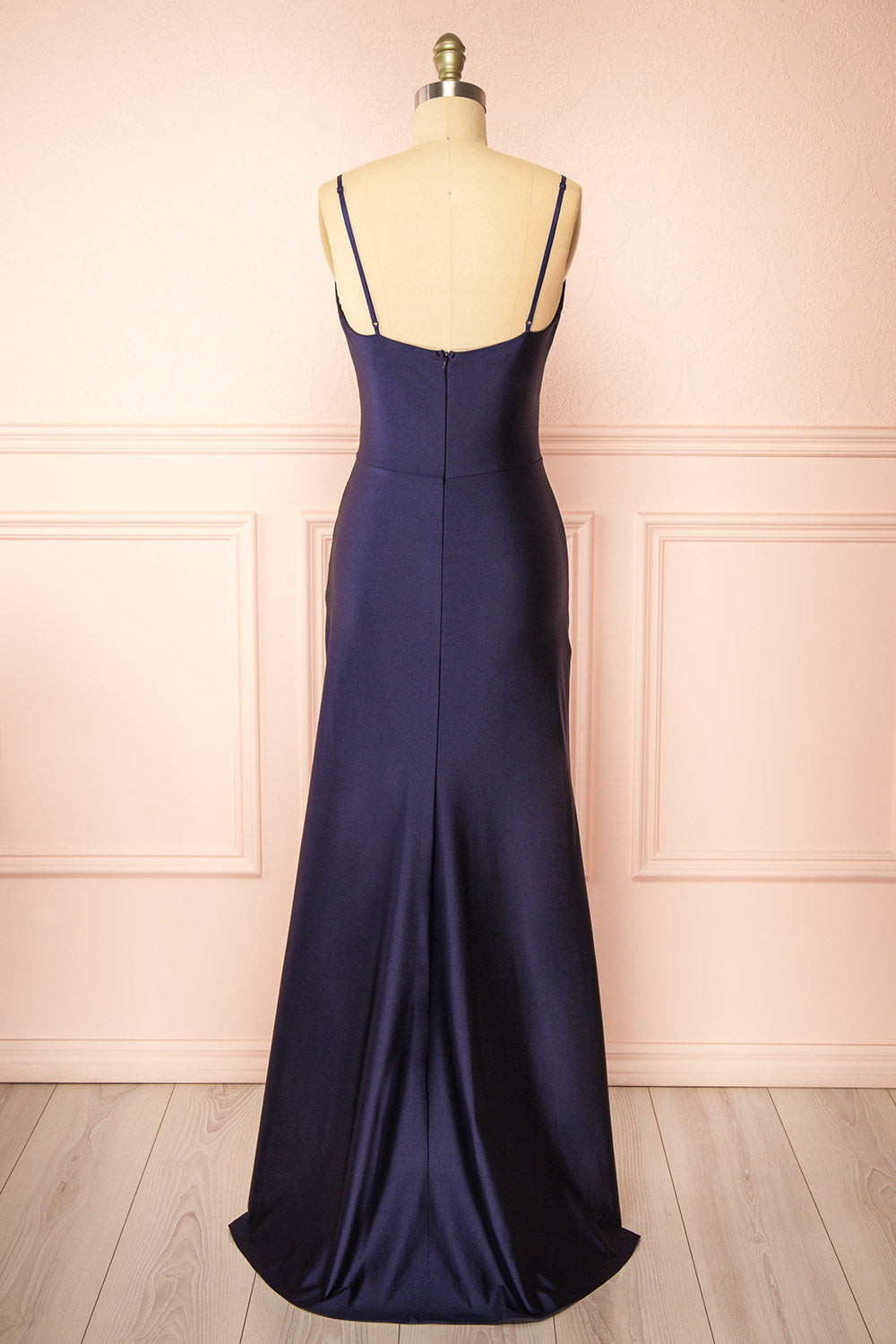 Nyra Navy Mermaid Dress w/ Wrapped Bodice | Boutique 1861 back view