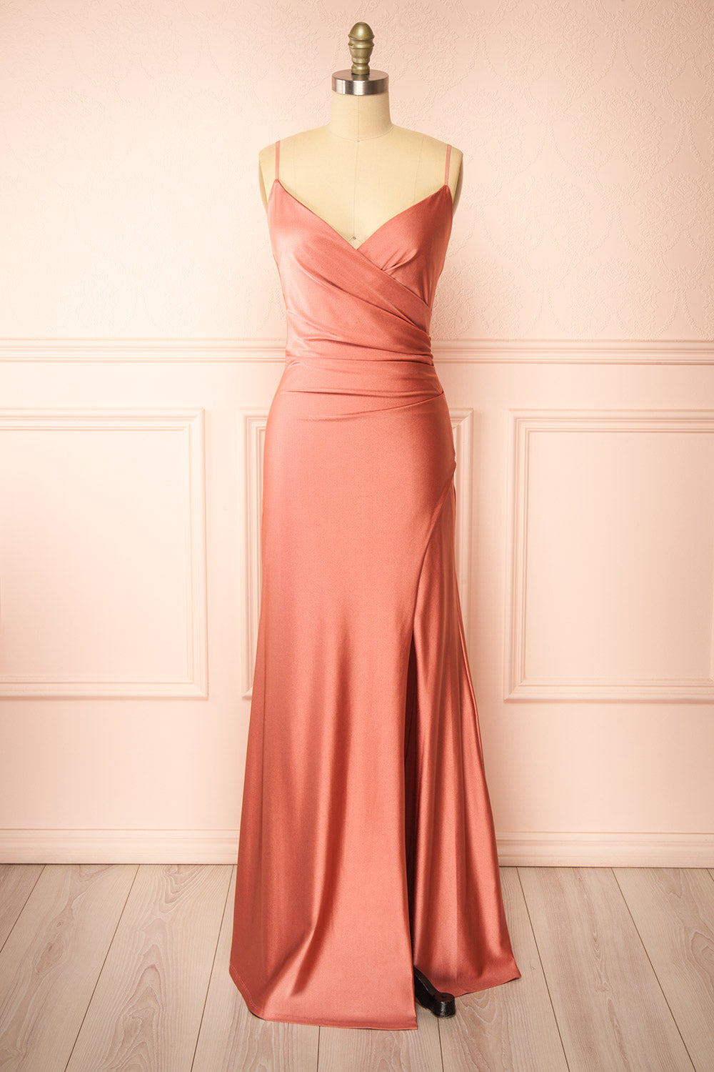 Nyra Pink Mermaid Dress w/ Wrapped Bodice | Boutique 1861 front view