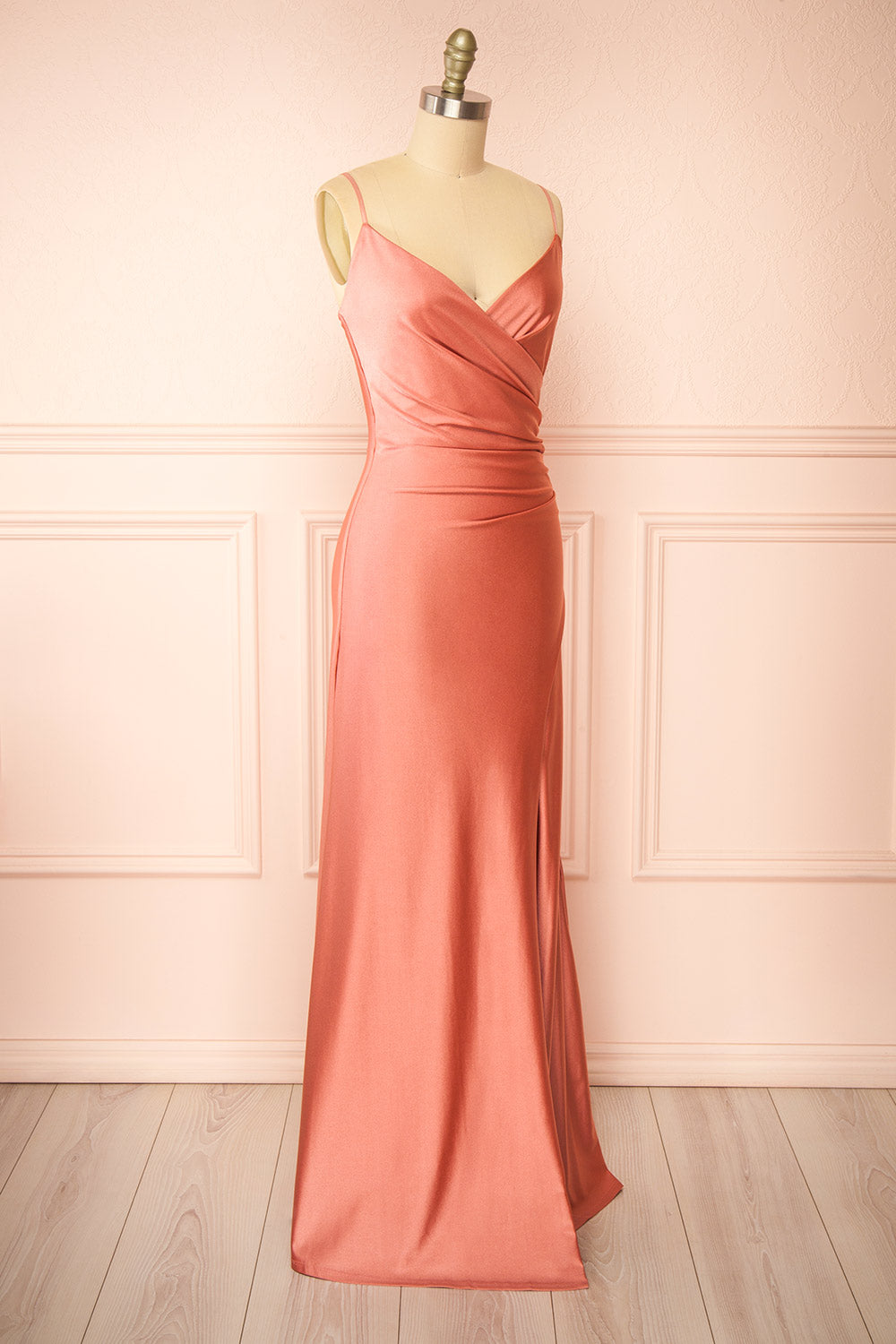 Nyra Pink Mermaid Dress w/ Wrapped Bodice | Boutique 1861 side view