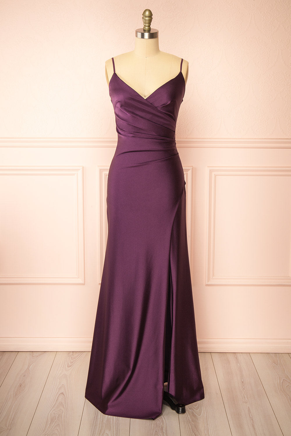 Nyra Purple Mermaid Dress w/ Wrapped Bodice | Boutique 1861 front view