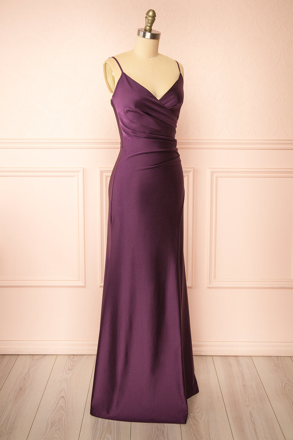 Nyra Purple Mermaid Dress w/ Wrapped Bodice | Boutique 1861 side view