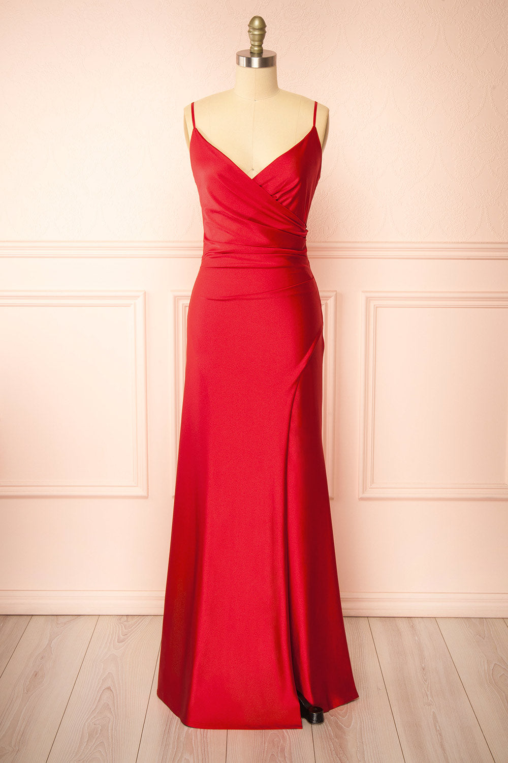 Nyra Red Mermaid Dress w/ Wrapped Bodice | Boutique 1861 front view