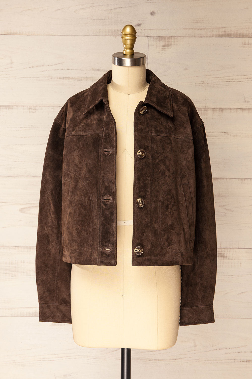Oban Short Brown Suede Jacket | La petite garçonne open view