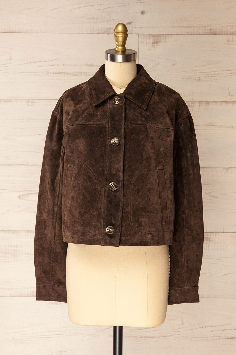 Oban Short Brown Suede Jacket | La petite garçonne front view