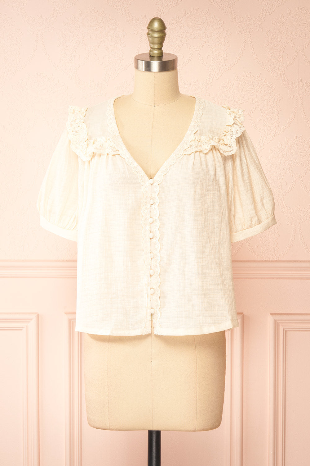 Oceana Ivory Blouse w/ Lace Trim | Boutique 1861 front view