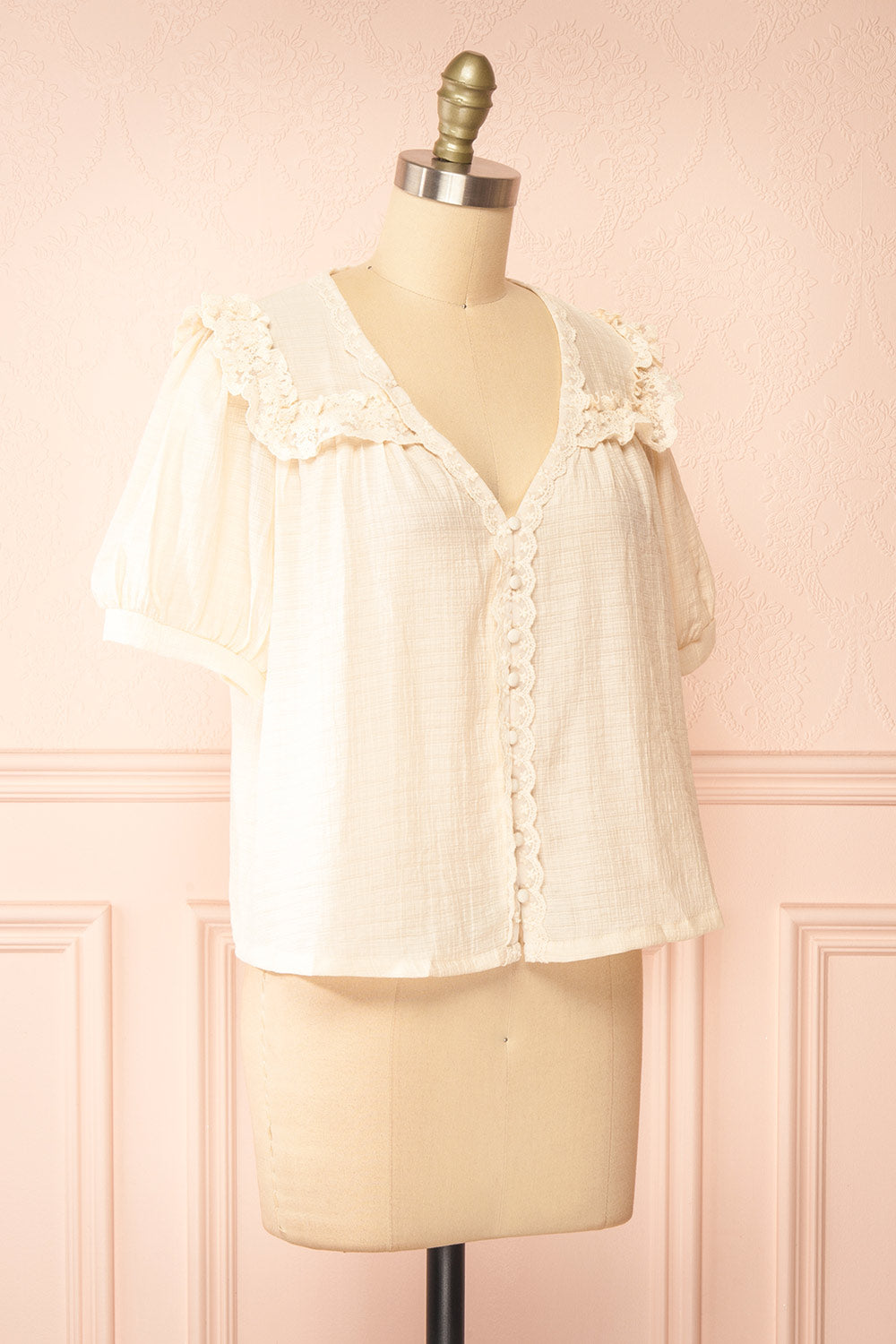 Oceana Ivory Blouse w/ Lace Trim | Boutique 1861 side view