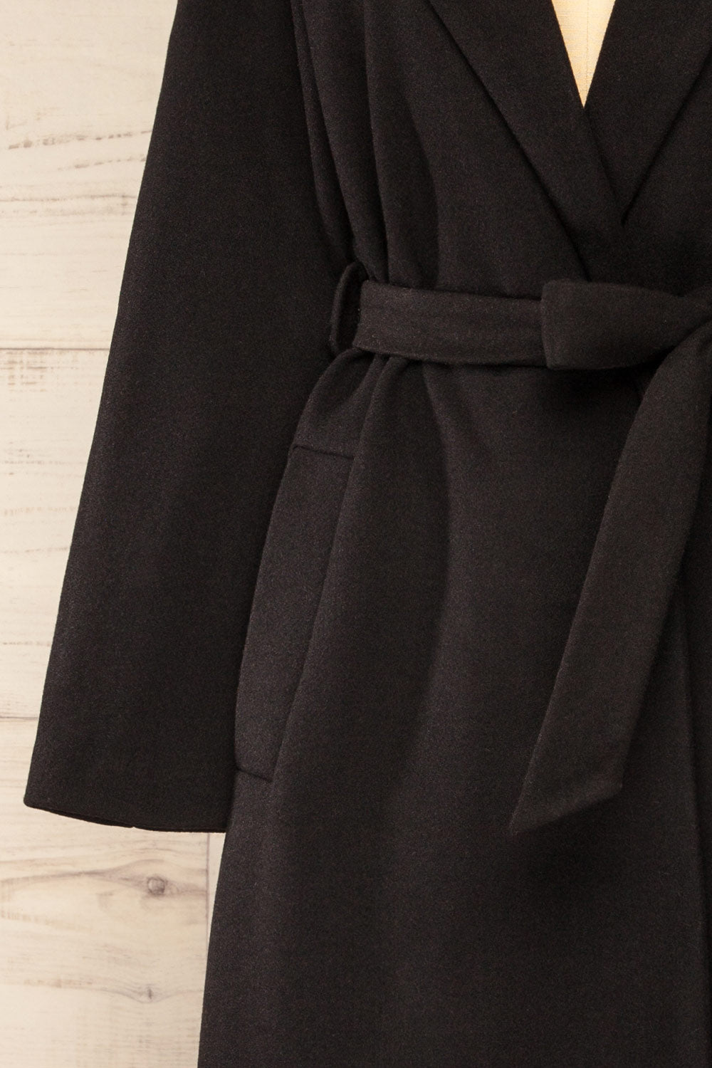Ockley Long Black Felt Coat | La petite garçonne sleeve