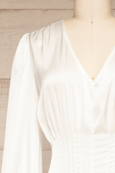 Octeville White Satin Bodysuit w/ Pleated Detail | La petite garçonne front