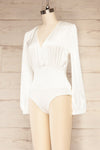 Octeville White Satin Bodysuit w/ Pleated Detail | La petite garçonne  side vew