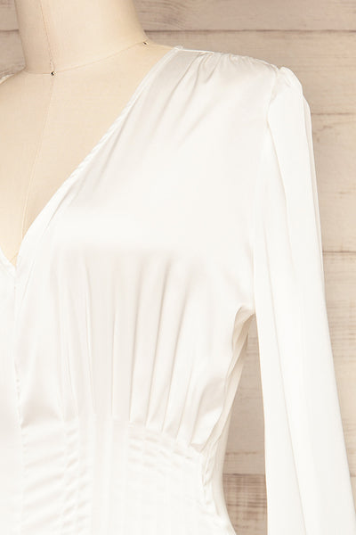 Octeville White Satin Bodysuit w/ Pleated Detail | La petite garçonne side