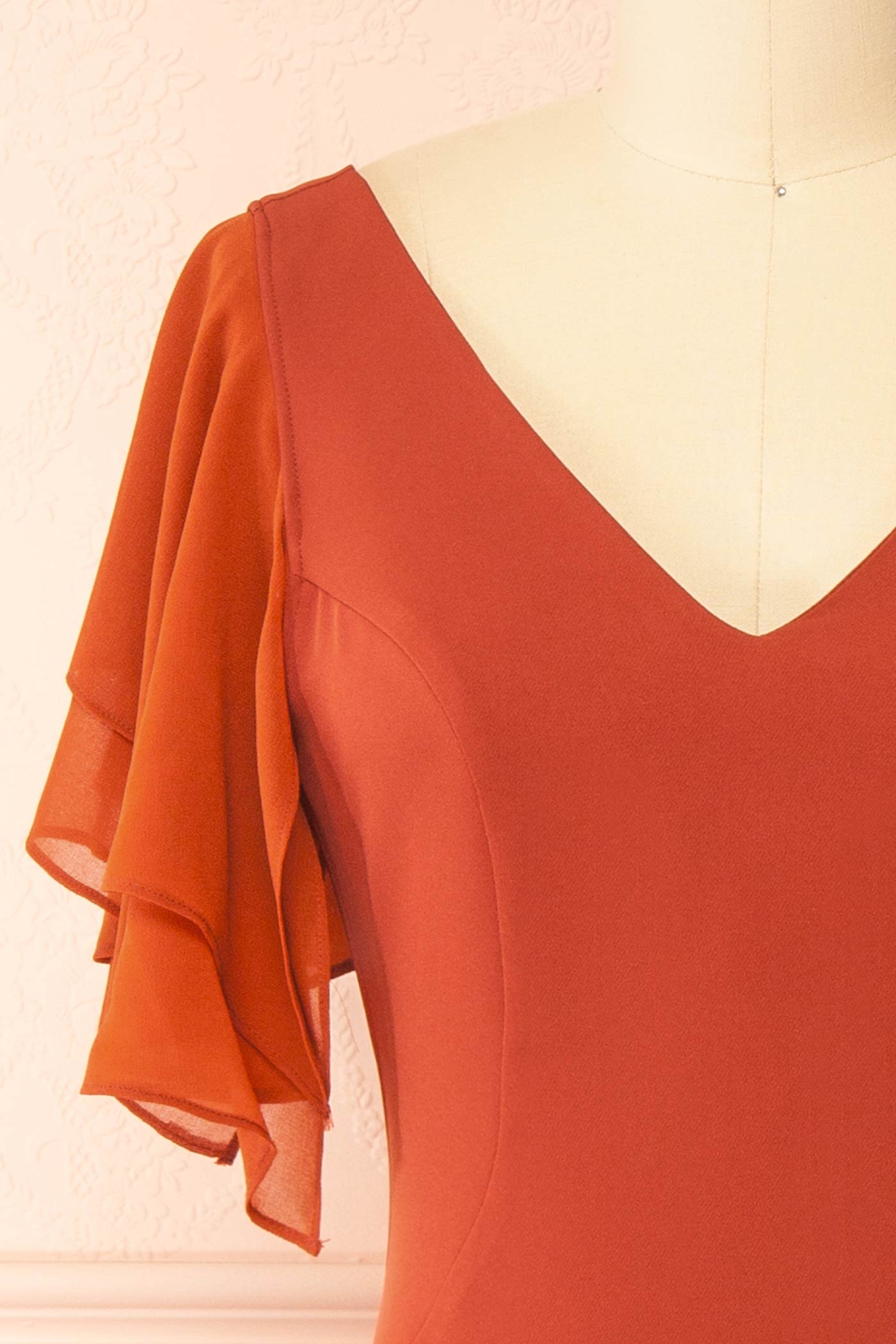 Odessy Rust | Midi Dress with V-Neckline by Arti Gogna