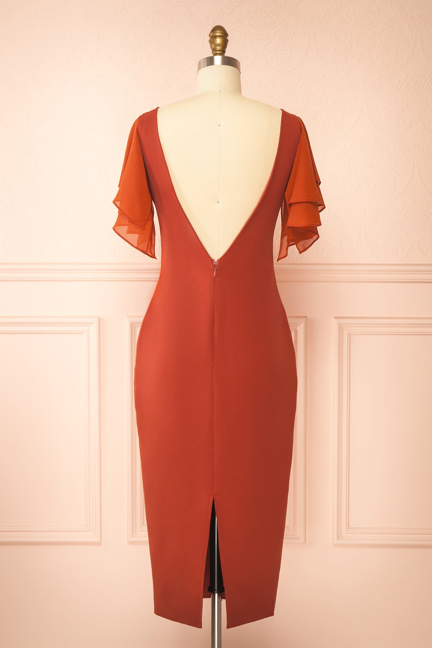 Odessy Rust | Midi Dress with V-Neckline by Arti Gogna