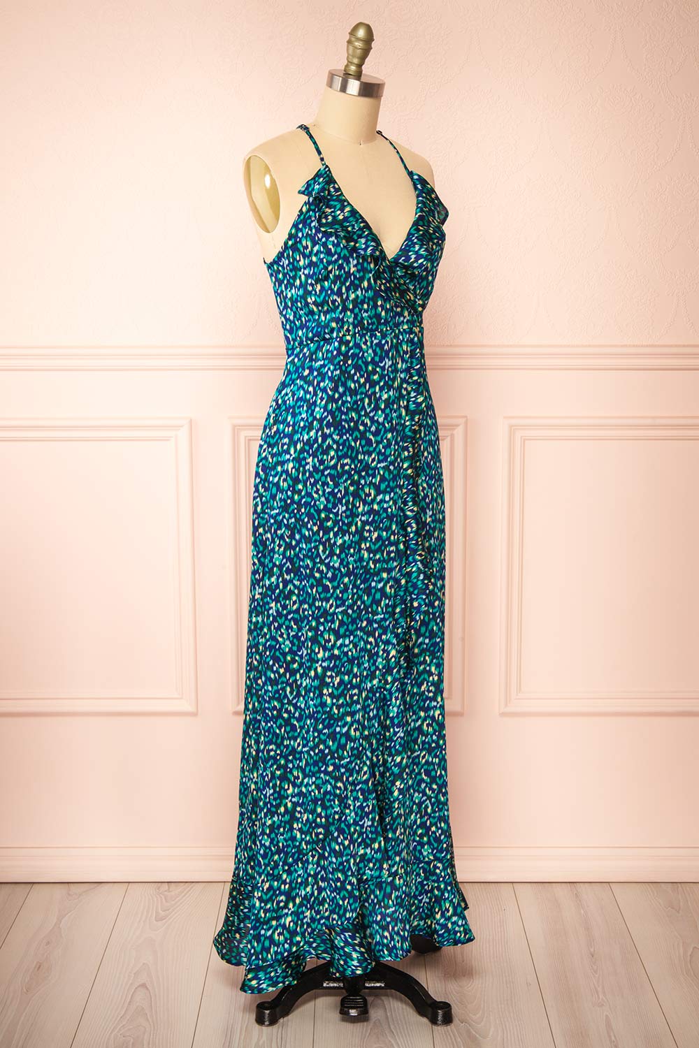 Odile Maxi Blue Pattern Dress w/ Laced Back | Boutique 1861  side view 